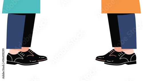 Close up of two people in professional attire standing apart to maintain social distance and prevent the spread of germs.