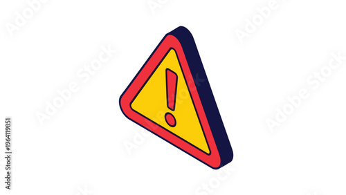 Isometric 3D icon of a red and yellow warning triangle with a bold exclamation mark symbol on a white background.