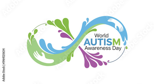 Vector illustration design for World Autism Awareness Day, supporting autism acceptance and neurodiversity awareness with a colorful puzzle piece and hands symbol against a clean white