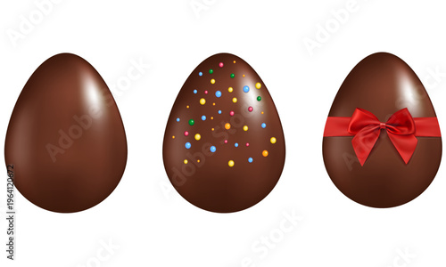 Realistic Chocolate Easter Egg Easter 3D Egg Vector Template on a Transparent Background