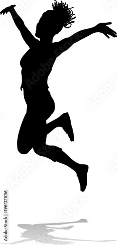 A happy woman jumping for j...