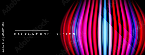 Abstract lines create vibrant, curved shape. Dark background emphasizes colorful design elements. Modern aesthetic, dynamic composition.