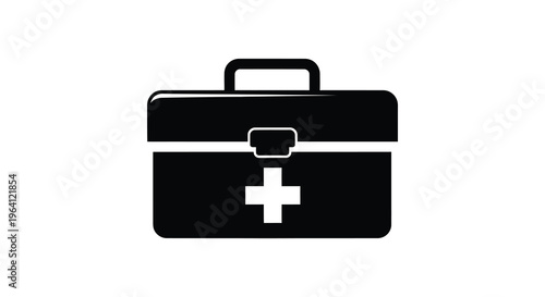 Black medical case with white cross a simple graphic silhouette