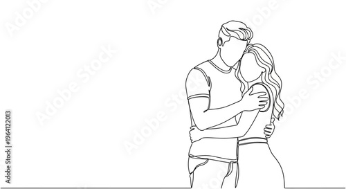 A man tenderly hugs a woman in a romantic indoor setting with love.