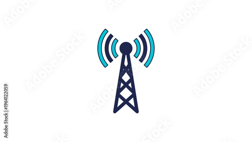 communication tower icon emitting wireless network signals a cell tower radio antenna symbol for global connectivity.
