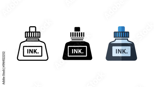 set of three ink bottles with different caps vector illustration