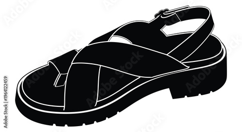 Black sandal with thick sole a striking graphic silhouette