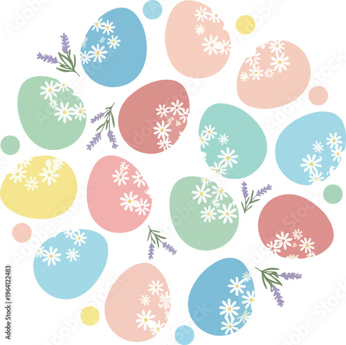 Whimsical Easter Eggs Adorned with Delicate Daisy Flowers and Lavender Sprigs, Creating a Festive Springtime Celebration
