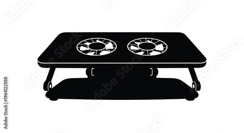 Black stovetop with two burners depicted in a striking silhouette