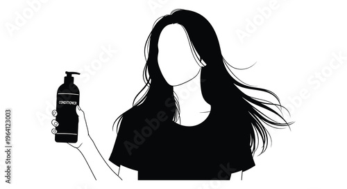 Woman holding shampoo bottle in a striking black silhouette