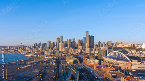 Seattle, Washington skyline at sunset
