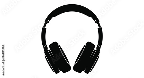 Black headphones presented against a white background a striking silhouette