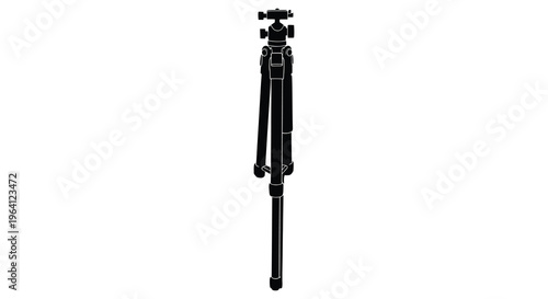 A black tripod stands isolated against a white background silhouette