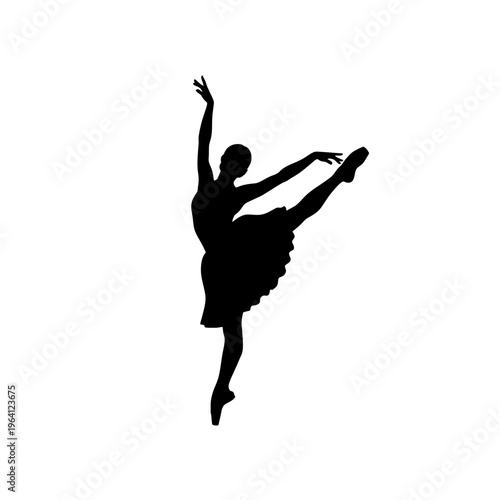 Black Silhouette of a Ballet Dancer Performing a Graceful Leap Minimalist Art