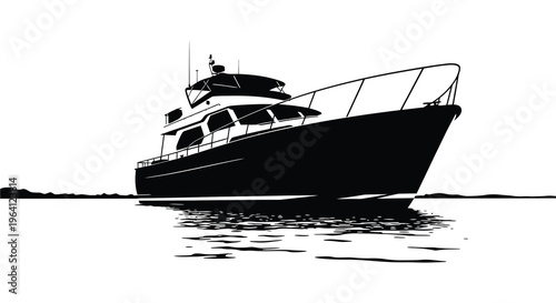 A sleek yacht glides across calm waters a striking silhouette