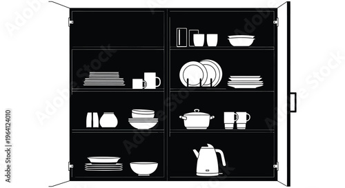 Minimalist kitchen cabinet display with dishware a striking silhouette