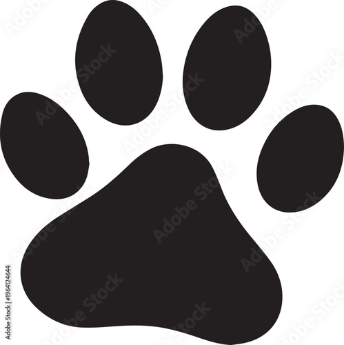 Black animal paw print vector icon, minimalist dog or cat footprint silhouette, pet care and veterinary symbol on white background