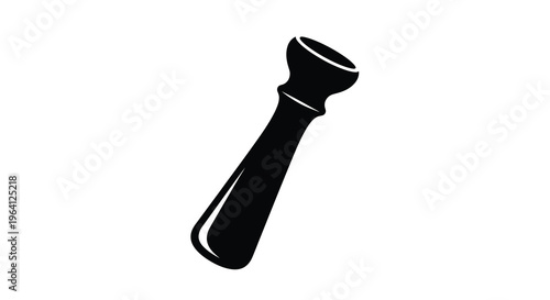 A simple black silhouette depicts a vintage style mortar and pestle commonly used for grinding spices high quality professional detailed modern