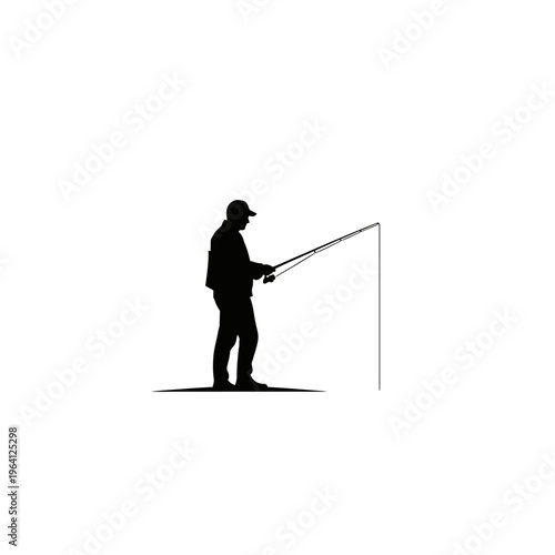 Minimalist Silhouette of a Person Fishing with a Rod Quiet Patience
