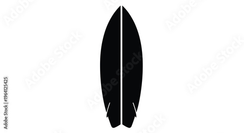 A minimalist black and white illustration depicts a surfboard with fin details presented on a stark white background high quality professional