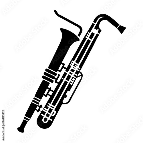 contrabass clarinet silhouette icon illustration for large woodwind music instrument orchestra band and performance design