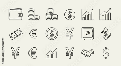Finance and Money Icons A Comprehensive Collection of Business and Banking Symbols