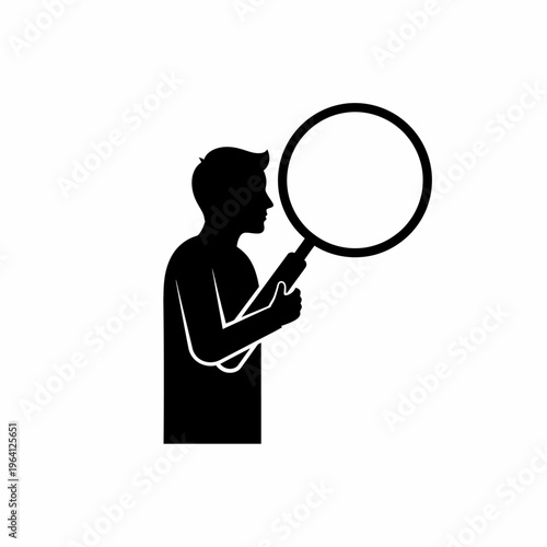 Minimalist Silhouette of a Person Holding a Magnifying Glass Discovery Theme