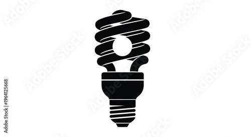 A black and white graphic depicts a compact fluorescent lamp commonly known as a cfl with a spiral shape high quality