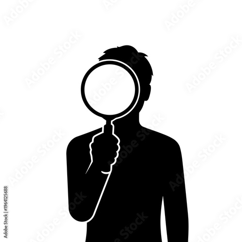 Minimalist Silhouette of a Person Holding a Magnifying Glass Discovery Theme