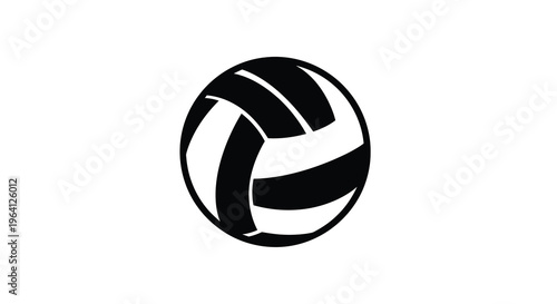 A stark black and white illustration depicts a volleyball with clearly defined panels and curved lines high quality professional detailed modern