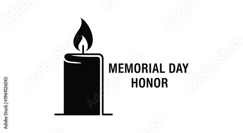 Memorial Day honor candle, black candle flame icon, tribute symbol, vector illustration