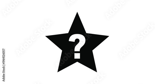 A stark black star shape contains a white question mark in its center suggesting uncertainty or a mystery high quality professional