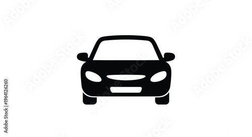 A minimalist black silhouette of a car is prominently displayed against a stark white background facing forward high quality professional detailed