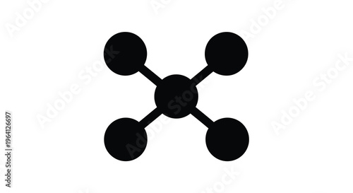 A minimalist graphic depicts a central black circle connected to four surrounding black circles via lines high quality professional detailed modern
