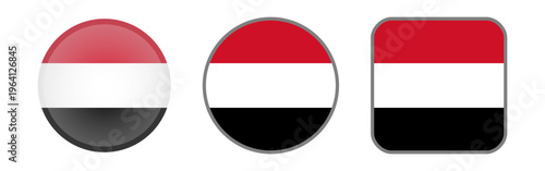 Yemen Flag Icon Set Round and Rounded Square Flat Vector Illustration Red White Black National Symbol