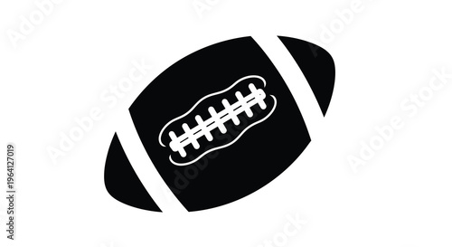 A stark black and white illustration depicts an american football with prominent laces and a classic shape high quality professional detailed