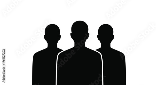 A stark black and white image depicts the silhouettes of three individuals standing closely together facing forward high quality professional detailed