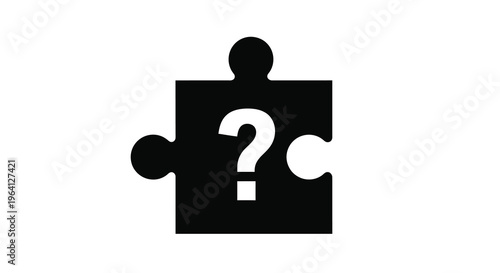 A black puzzle piece with a white question mark centered within symbolizing uncertainty and problem solving high quality professional detailed modern