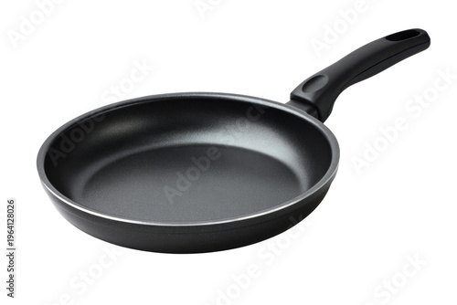 A black pan with a handle sits on a white background. The pan is shiny and clean, and it is a nonstick pan, png