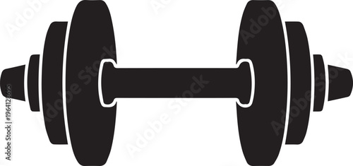 Black dumbbell vector icon for fitness and bodybuilding, heavy weight barbell silhouette, gym equipment for strength training and workout