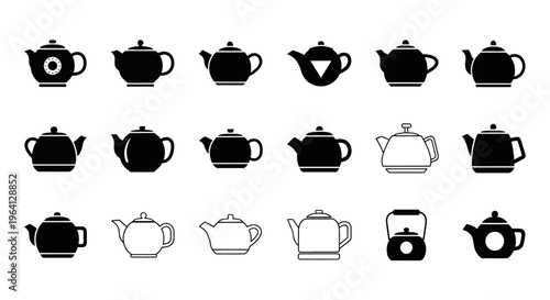 Collection of Diverse Teapot Icons and Silhouettes