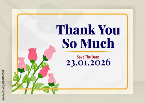 Elegant gold wedding thank you card invitation with floral frame luxury premium design for appreciation and gratitude message