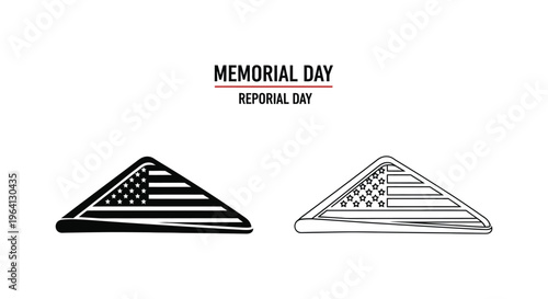 Memorial Day patriotic triangle icons, American flag symbols, black and white vector graphics, holiday emblems
