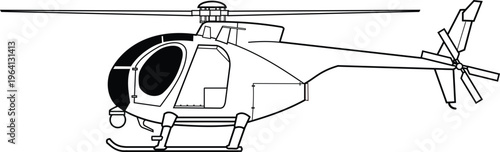 US Army MH-6 Little Bird MD Helicopter Vector Side Profile