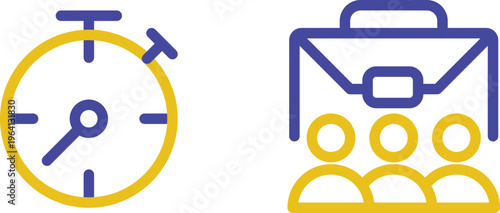 Analog clock and suitcase icons with luggage compartments highlighted
