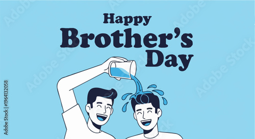 Brothers playful water pouring fun colorful illustration for Happy Brothers Day