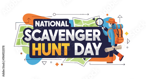 National Scavenger Hunt Day colorful illustration with cartoon character for event promotion