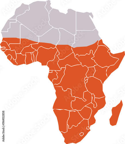 Sub-Saharan Africa Countries Highlighted on Africa Map Vector