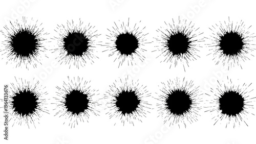 black ink splatters and starbursts a grunge texture collection for abstract design elements and creative backgrounds.