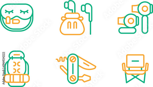 Collection of stylized icons representing common household and office items